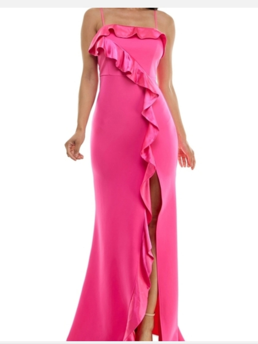 Emeral Sundae Pink Ruffle-trim Maxi Dress Slid Leg Strappy Weding Guest Femenine
